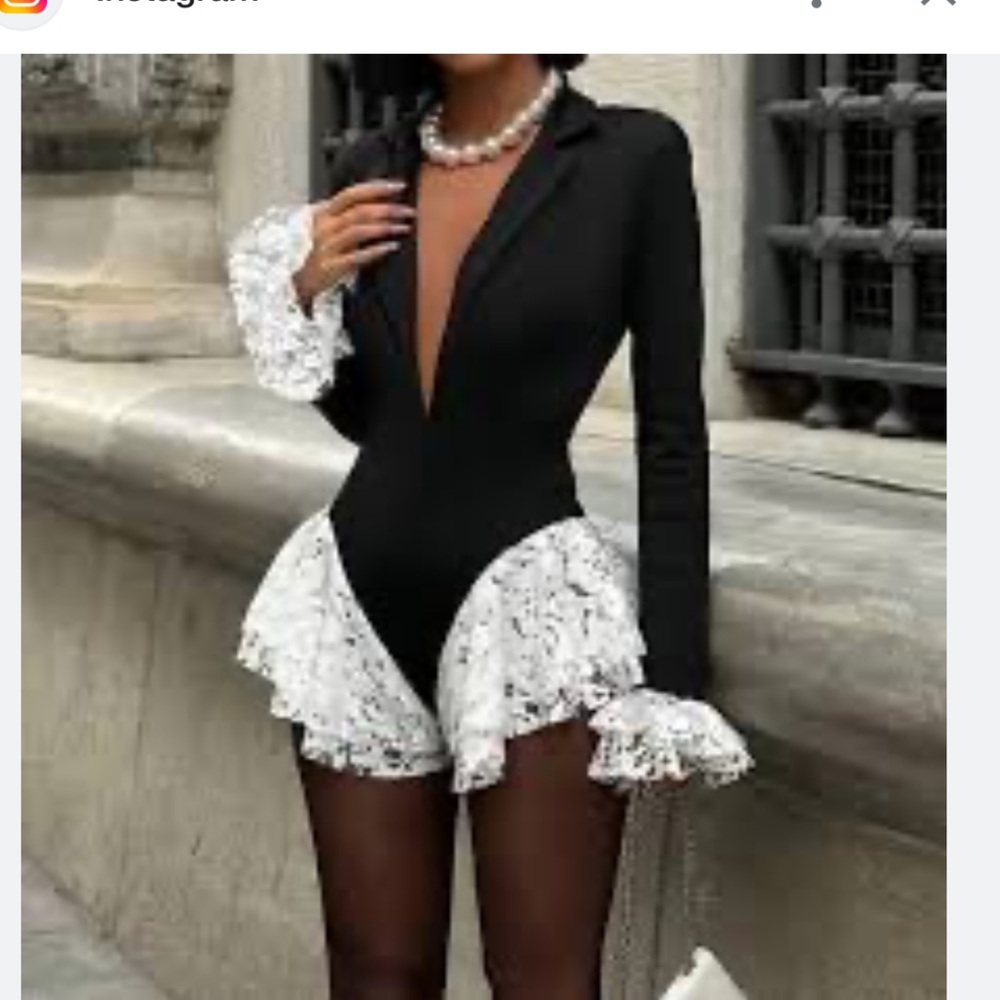 Elegant Black and White Lace Bodysuit